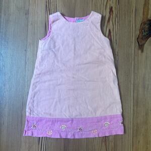 Lydia Jane light pink linen sleeveless seashell embroidered girls dress SIZE 5